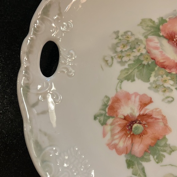Vintage Shabby Chic Hand Painted Flowers on Handled Plate - Picture 3 of 9